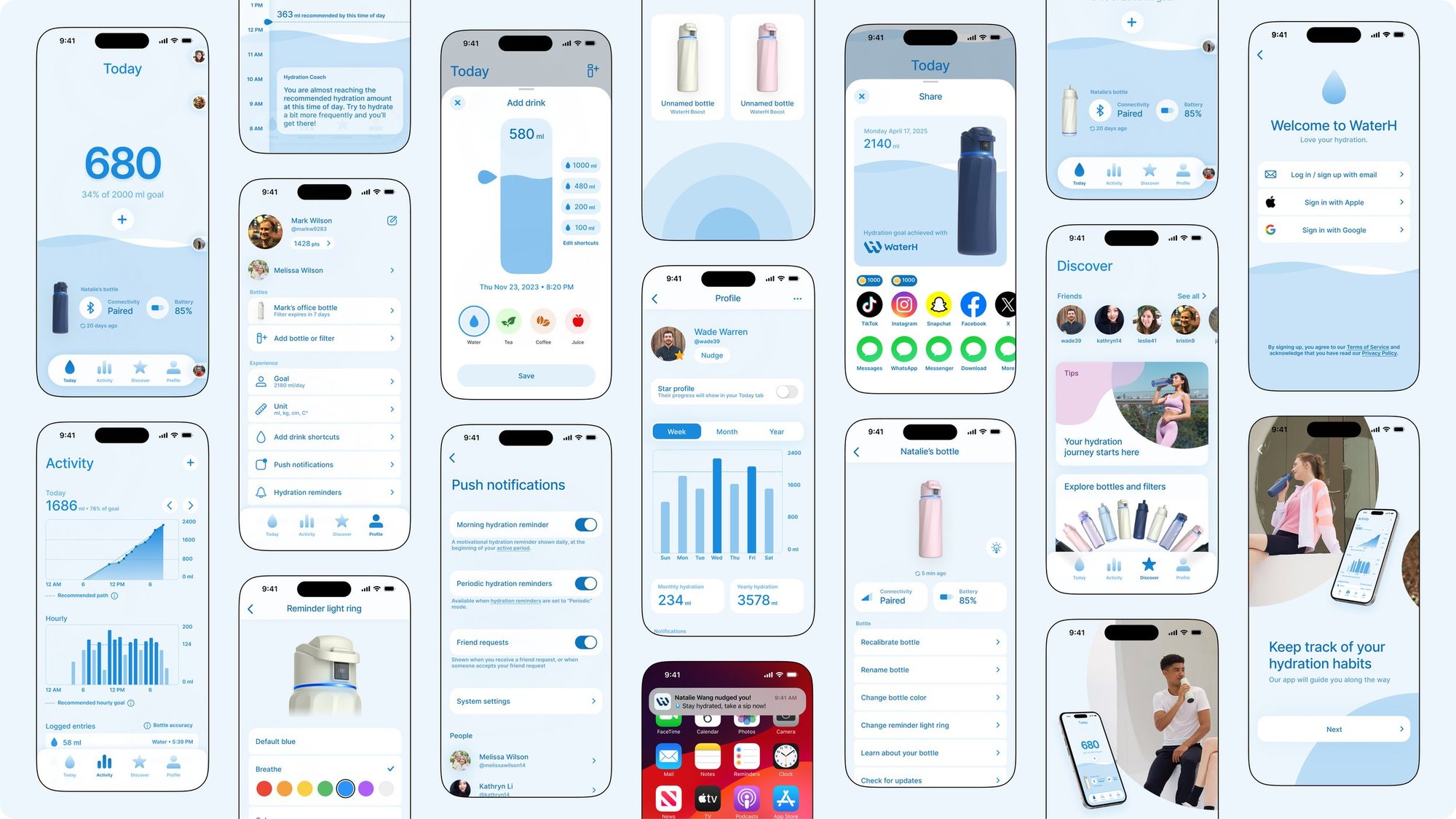More screens from the WaterH app.
